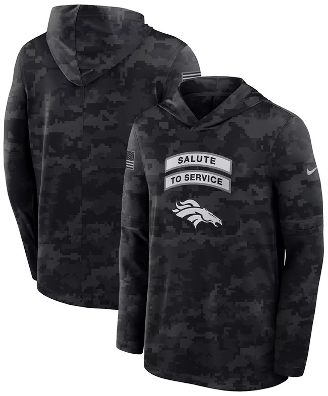 Men's Black Denver Broncos 2026 Salute to Service Sideline Lightweight Hoodie Dri-FIT Long Sleeve Top